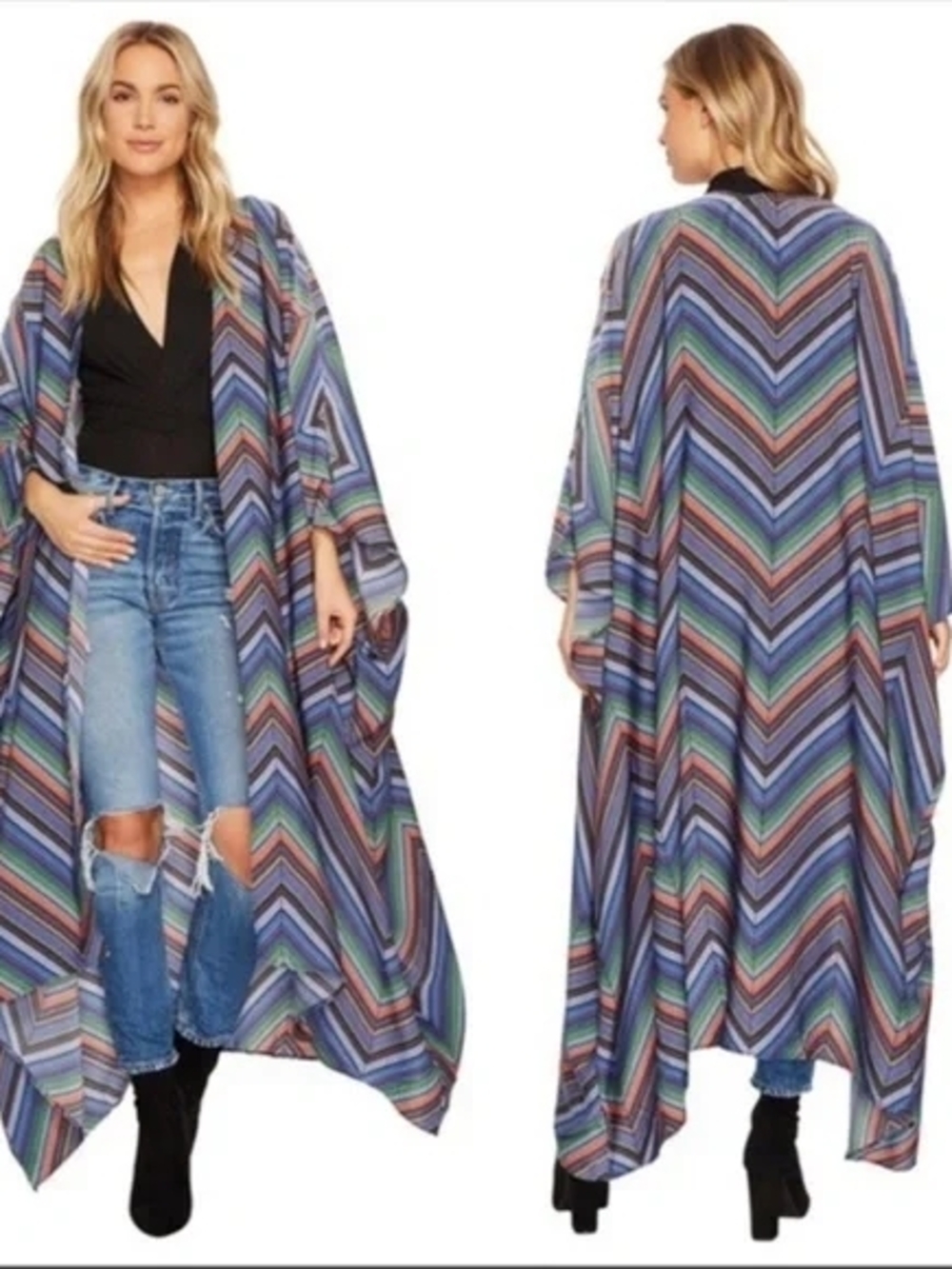 Women’s Multicolor Chevron Open-Front Duster Kimono